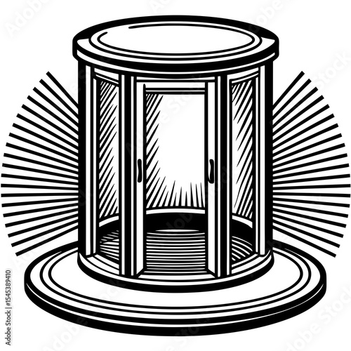 Vintage telephone booth with open doors isolated on white background