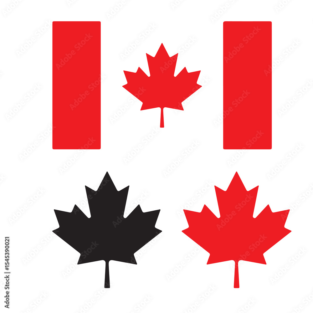 Obraz premium canadian flag set, canadian maple leaves, leaf, maple, autumn, canada, flag, vector, star, illustration, icon, design, symbol, set