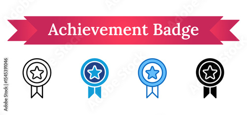 Achievement Badge Multi Style Icon - Circular badge with star and ribbon, representing achievement, award, and recognition
