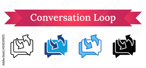 Conversation Loop Multi Style Icon - Two chat bubbles with rotating arrows, representing continuous feedback and discussions