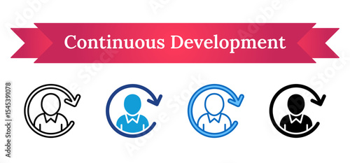 Continuous Development Multi Style Icon - A person within a circular arrow, symbolizing self-improvement or continuous development