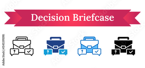 Decision Briefcase Multi Style Icon - Briefcase with chat bubbles containing question and check mark, symbolizing decisions or task approval