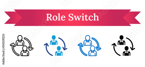 Role Switch Multi Style Icon - Two people connected by arrows, showing role transition or mutual exchange
