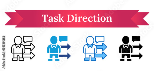 Task Direction Multi Style Icon - Person with three arrows and speech bubble, representing decision making and task management