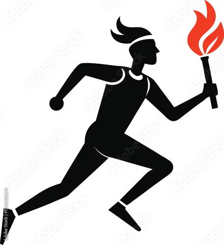 Running Stick Figure with Torch Vector Illustration

