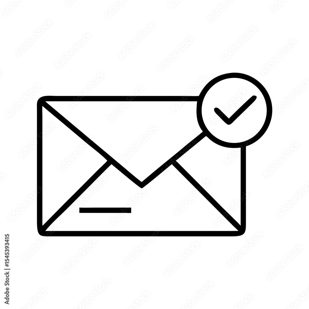 Email envelope icon with check mark indicating message status Email envelope icon with check mark indicating message status
