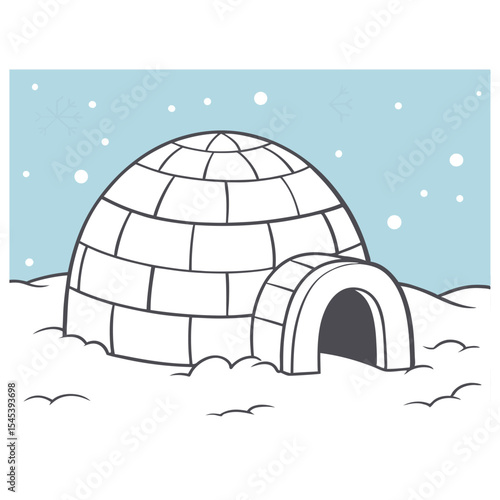 Cute Igloo in Winter Landscape Vector Illustration, Arctic Ice House with Falling Snow Graphic