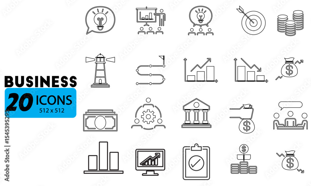Fototapeta premium Business and Finance Outline Icons for UI/UX Design and Presentations