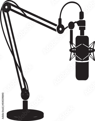 Professional condenser microphone on a studio boom arm isolated on a white background