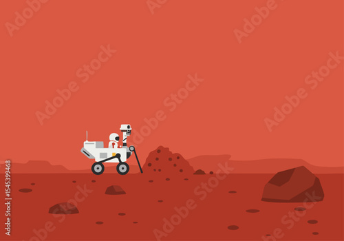 Mars rover explores the red Martian landscape clean minimalist illustration showcases the rover and its surroundings highlighting the planet's rusty hue Perfect for space science or technology themes