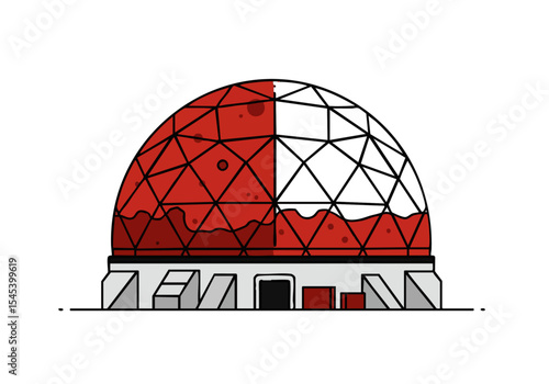 A striking geodesic dome illustration, divided into red and white sections, showcasing a modern, geometric design. Clean lines and a minimalist aesthetic create a visually appealing composition.