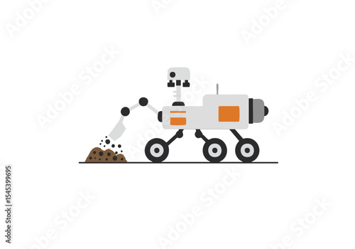 A stylized rover collects and delivers samples on Mars. Clean, modern design with a focus on exploration and scientific discovery. Bold text overlay: 'Collect Deliver'.