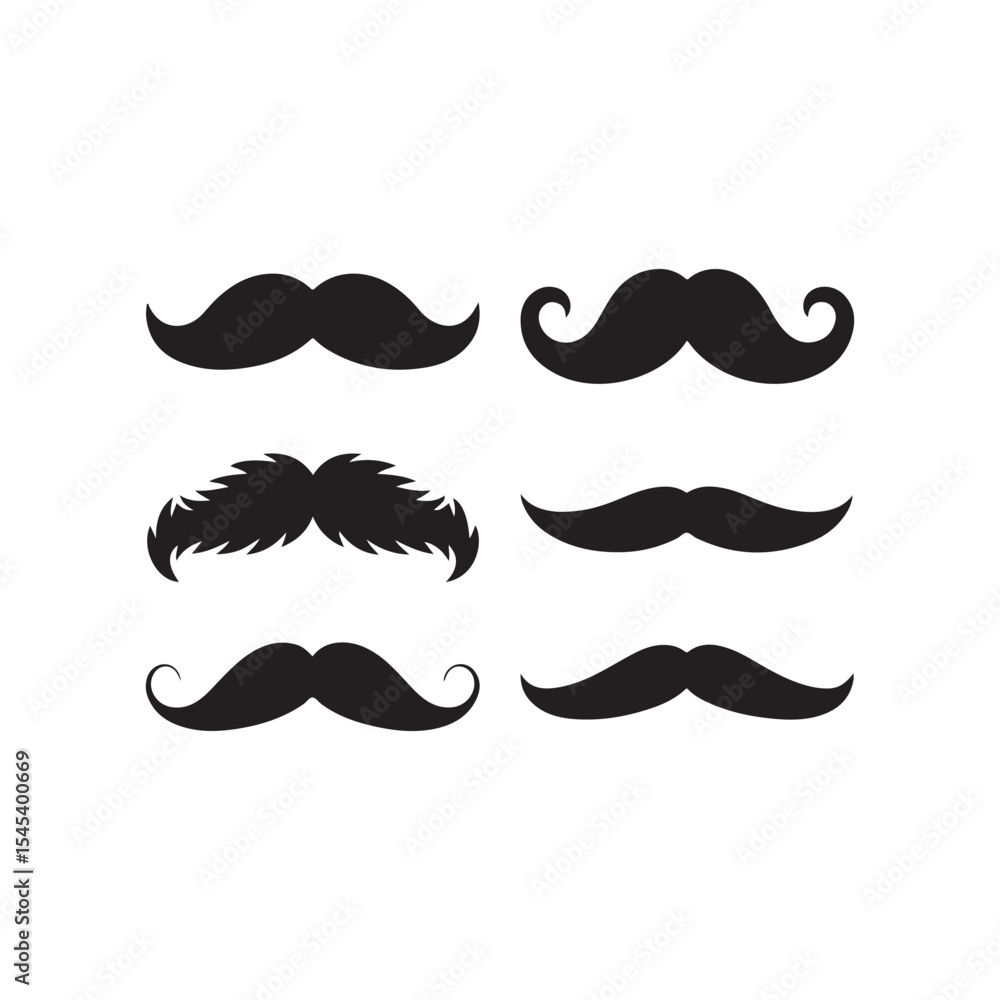 Collection of stylish mustache silhouettes isolated on white background Collection of stylish mustache silhouettes isolated on white background