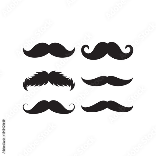 Collection of stylish mustache silhouettes isolated on white background