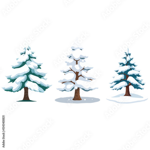 Detailed 3D Snow-Forest Spruce Trees