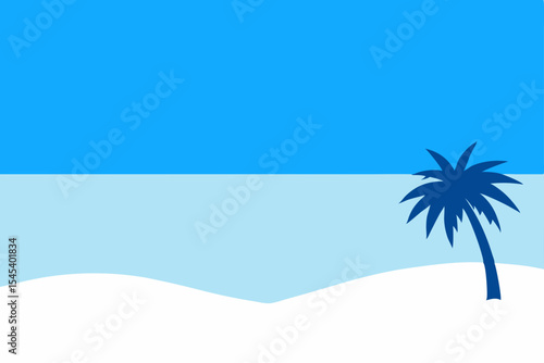 Serene Beach Paradise Minimalist Palm Tree and Ocean Illustration