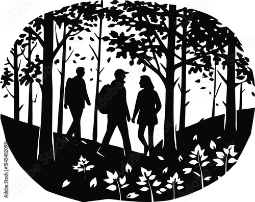 Autumn Forest Walking Path Silhouette | Fall Woods Scenery Silhouette