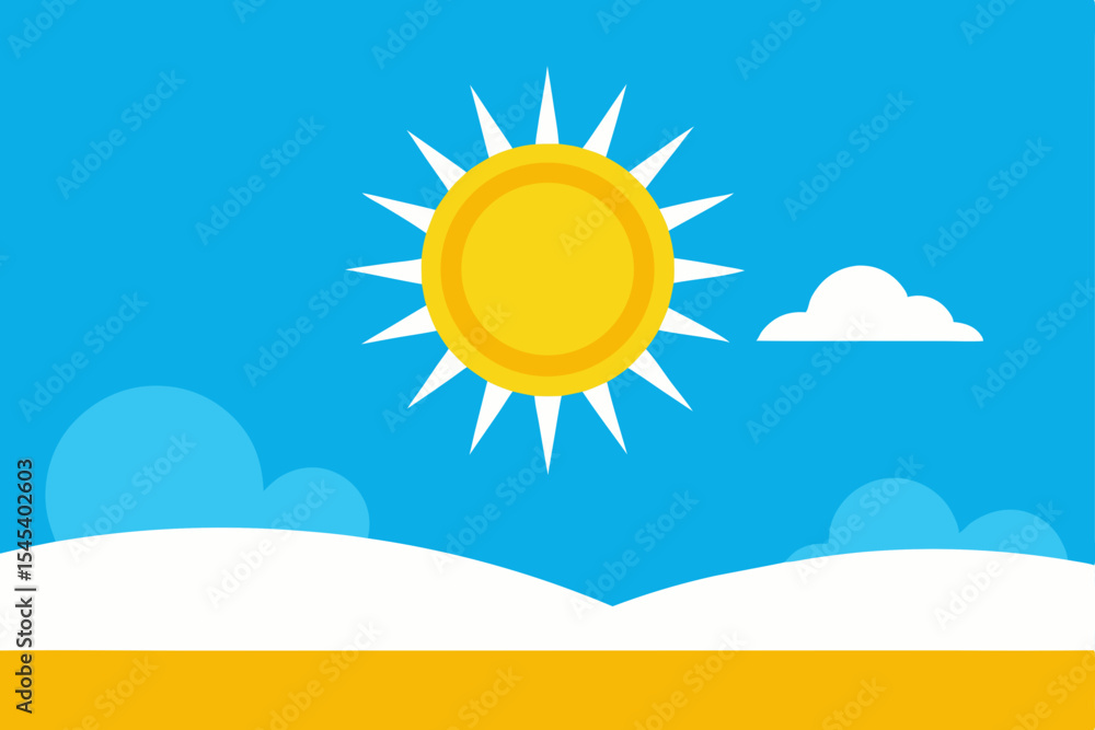 Sunny Day Landscape Bright Sun, Fluffy Clouds, and Serene Hills Sunny Day Landscape Bright Sun, Fluffy Clouds, and Serene Hills