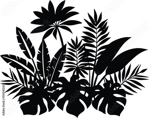 Tropical Jungle with Green Foliage Silhouette | Rainforest Leafy Scene Silhouette