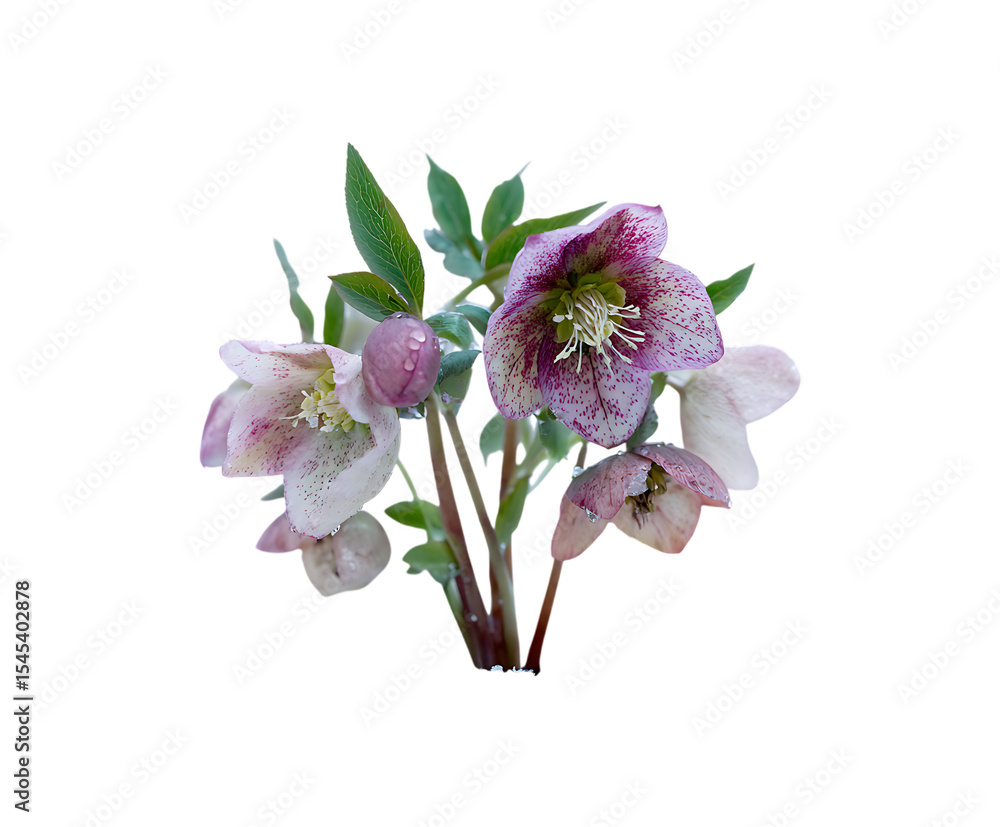 Naklejka premium Winter Hellebore Blooms in Snowy Scenic Setting