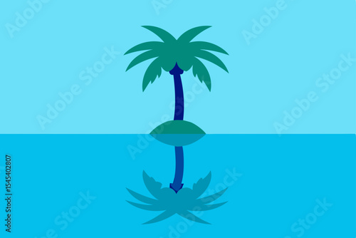 Tranquil Island Paradise Serene Palm Tree Reflection in Calm Ocean Waters