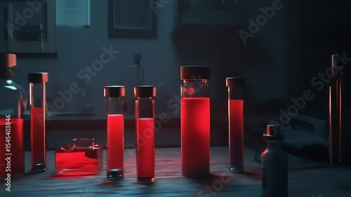 Wallpaper Mural Red liquid lab vials with night scene. Torontodigital.ca