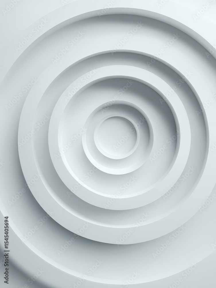 Concentric randomly offset white rings or circles steps fading out background wallpaper banner, close up flat lay top view from above. abstract modern minimal white background Concentric randomly offset white rings or circles steps fading out background wallpaper banner, close up flat lay top view from above. abstract modern minimal white background