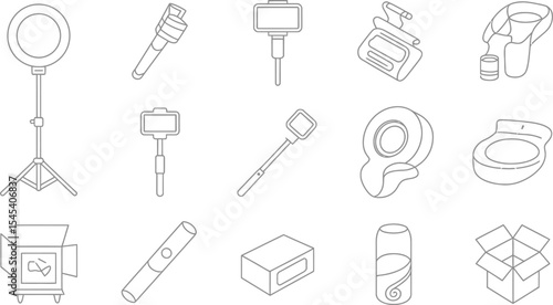 Outline illustration of various objects including lighting and containers