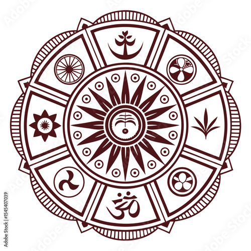ceremonial mandala used in healing rituals with  vector illustration of a decorative ornament