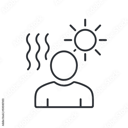 Heatstroke Symptom Icon with Sun and Wavy Heat Lines