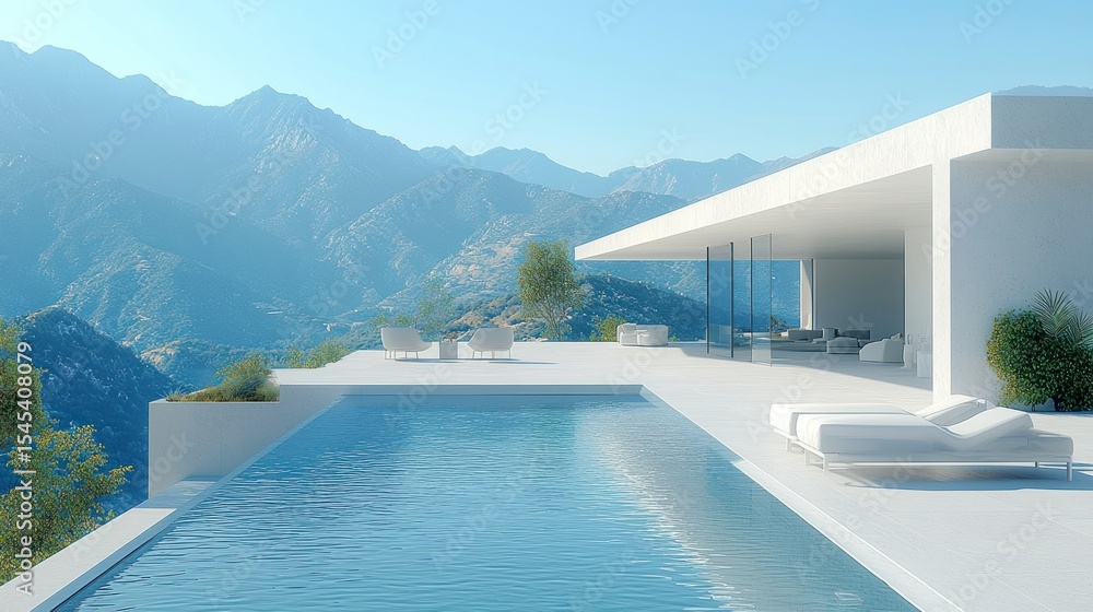 Fototapeta premium Modern white house with pool on mountaintop