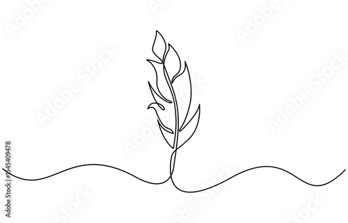 Continuous one line drawing of Bird feather Isolated on white background, Bird feather continuous one line drawing, of Feather Icon. Hand Drawn Symbol Vector Illustration.