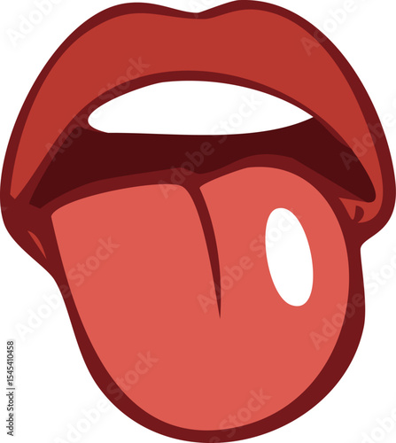 A playful cartoon depiction of open mouth and sticking tongue out 