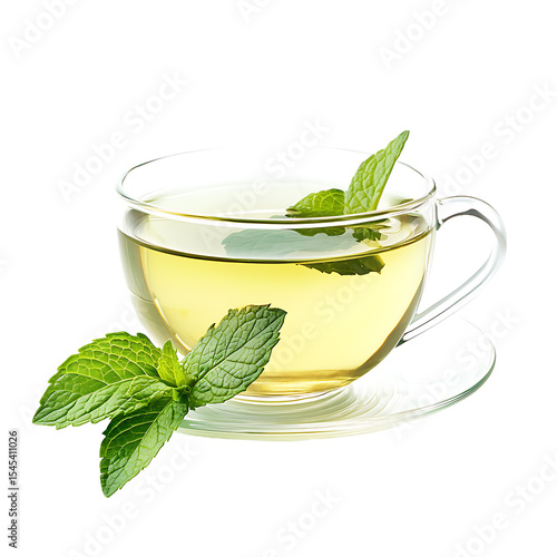 Fresh Mint Tea in a Transparent Cup with Green Leaves