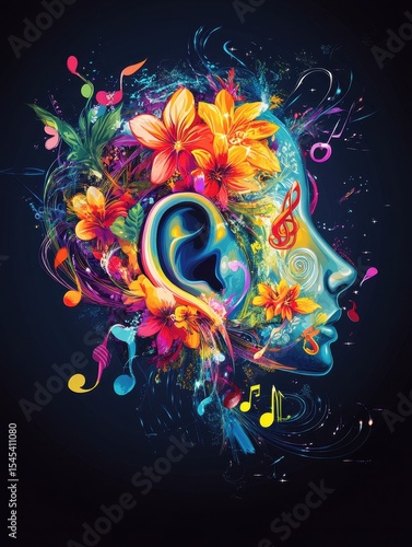 Colorful and vibrant music-themed head portrait
