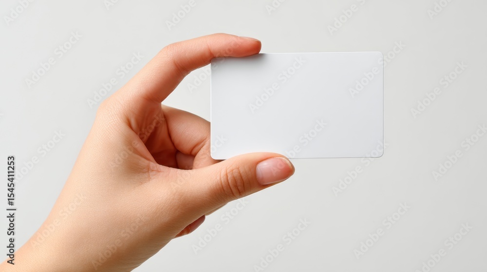 Obraz premium Woman holding empty white card on white background