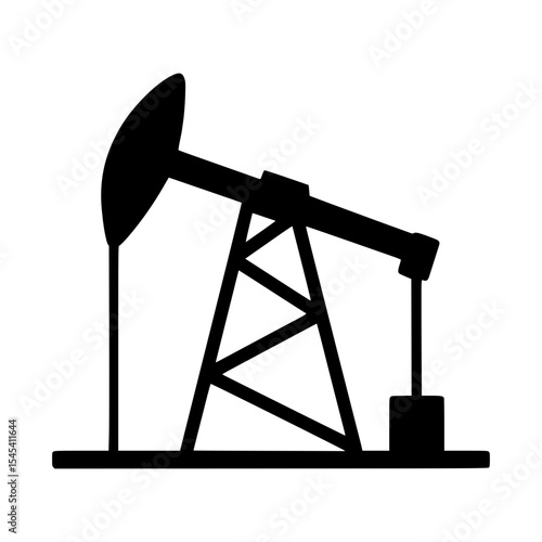 Isolated Black Oil Well Pump Jack Icon
