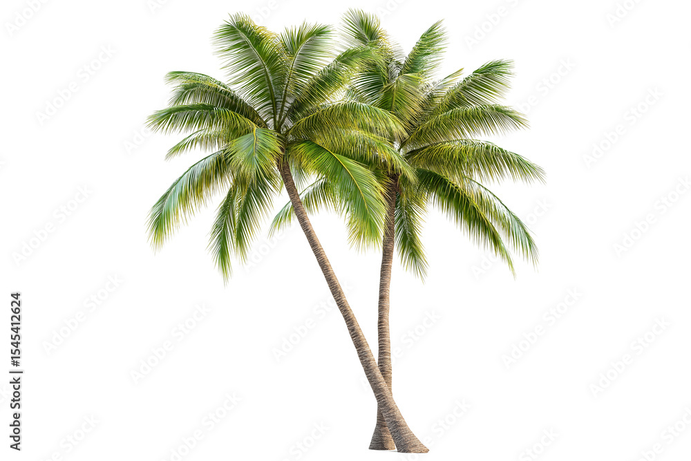 Obraz premium Tall Coconut Trees with Green Leaves on White Background