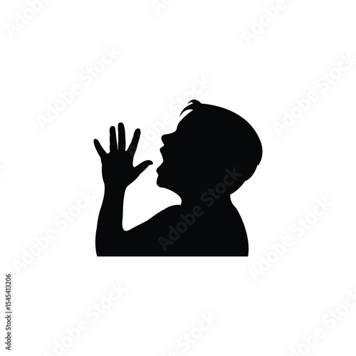 Shouting Child Head Silhouette. Angry Kid Expression Vector Illustration.