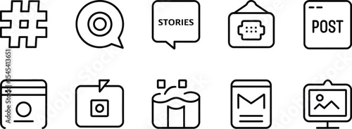 Collection of social media and communication icons in outline style design