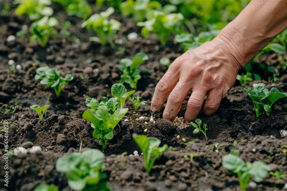 Hand growing seeds of vegetable on sowing soil at garden metaphor gardening Hand growing seeds of vegetable on sowing soil at garden metaphor gardening