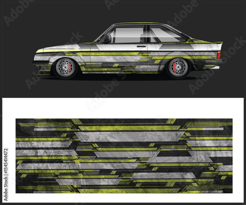 Custom Car Wrap Design with Geometric Pattern in Yellow Gray and Black