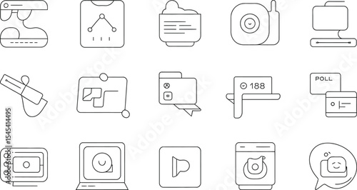 Collection of outline icons representing various technology and interfaces