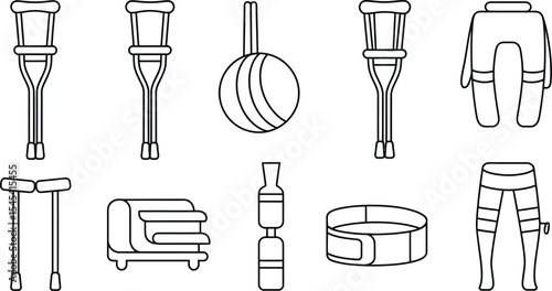 Illustration of medical rehabilitation equipment and assistive devices line art
