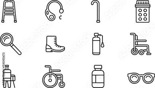 Various assistive medical devices and equipment icons arranged on a grid