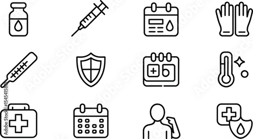 Outline icons depicting healthcare and medical related symbols on light grey
