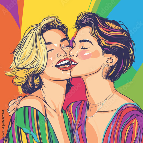 The image shows a modern pop art style illustration of a beautiful blonde girl whispering a secret into her friend's ear, representing the gossip that often occurs among girls, with the friend's