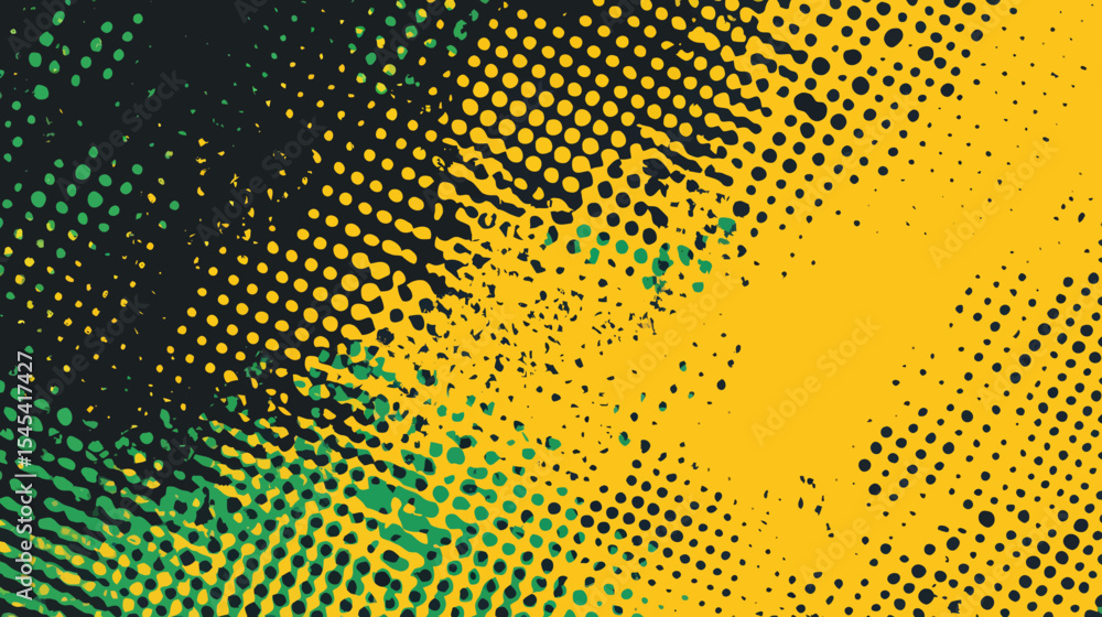 A green and yellow background in a retro comic style pop art design with halftone dots