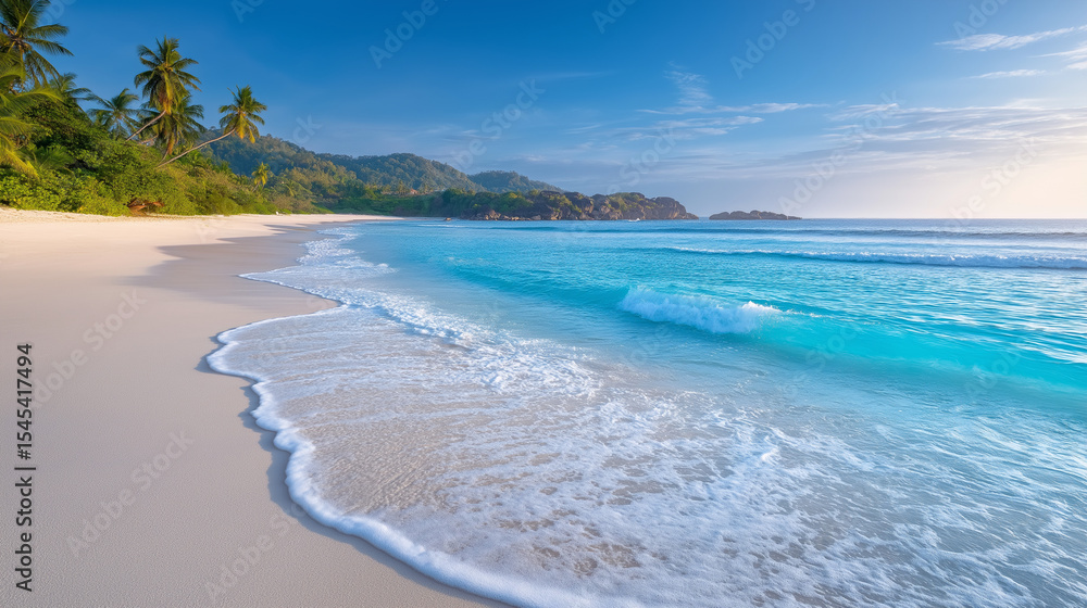 Obraz premium Tranquil Tropical Beach with White Sand and Clear Water