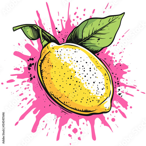 Pop art style fresh fruit mango with an expression and a splash